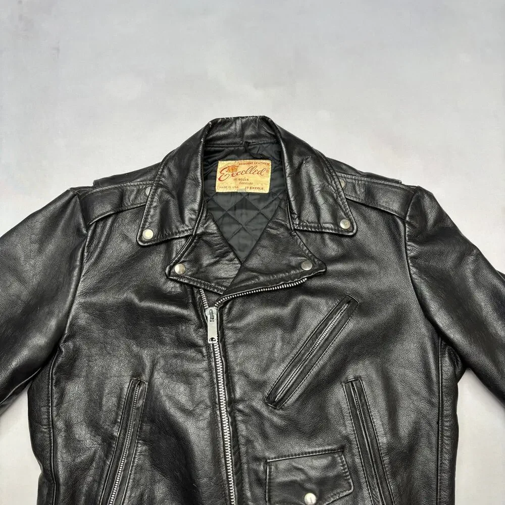 Vintage 70s Excelled Leather Motorcycle Jacket Men's 42 Biker Made in USA Moto